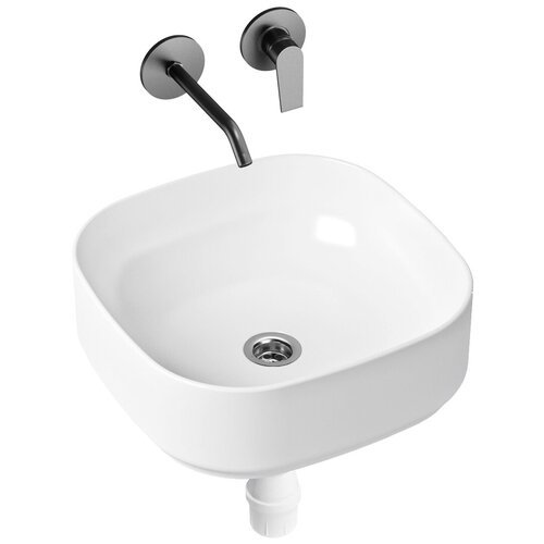 фото Комплект 3 в 1 lavinia boho bathroom sink slim 21510034, накладная фарфоровая раковина 40 см, встраиваемый смеситель со скрытым механизмом, пластиковый сифон