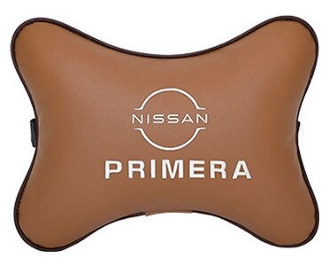 Автомобильная подушка на подголовник экокожа Fox с логотипом автомобиля NISSAN PRIMERA