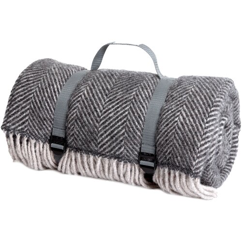 Плед шерстяной Tweedmill (Великобритания) с непромокаемой подкладкой для пикников Picnic - Herringbone Charcoal &Silver/Grey