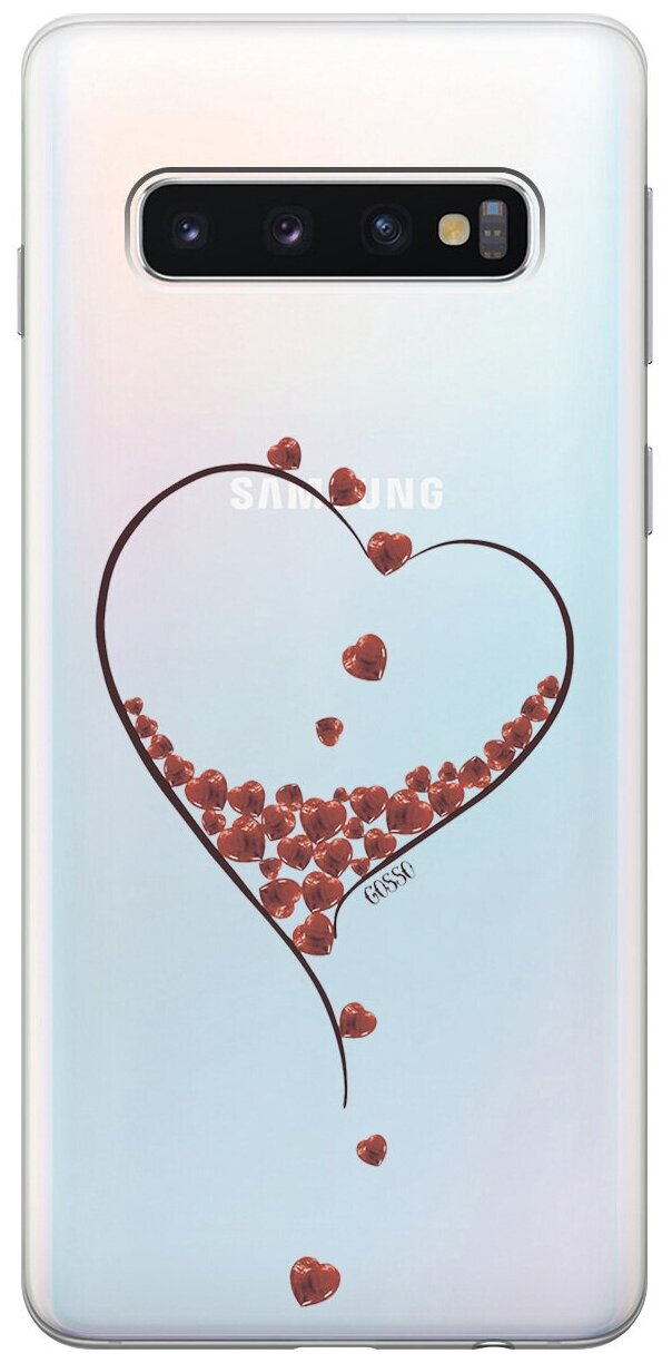 Ультратонкий силиконовый чехол-накладка Transparent для Samsung Galaxy S10 с 3D принтом "Little hearts"