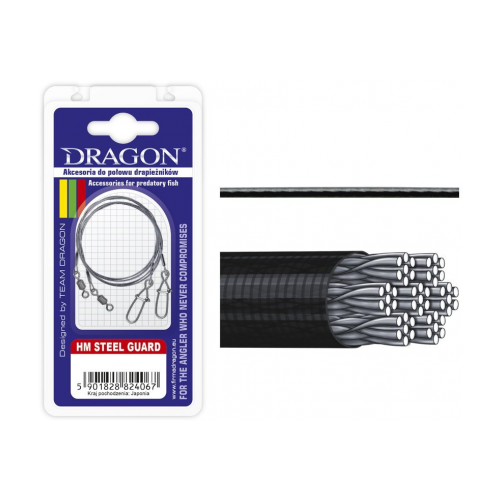 dragon поводок оснащенный light surflon a f w 7x7 6кг 35см 2шт Dragon, Поводок HM Steel Guard 7x7, Carbon, Momoi, 6кг, 35см, 2шт.