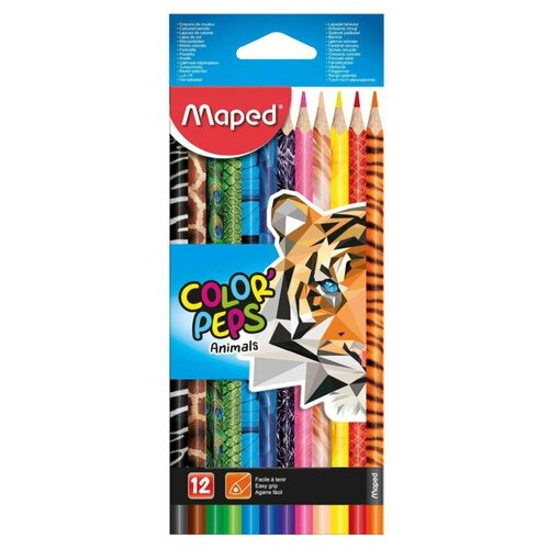 карандаши цветные 12 цветов maped color peps animals l 175мм d 7мм d 3мм 3гр картонная упаковка 832212 12 уп Maped Цветные карандаши Color Peps Animals 12 цветов (832212), 12 шт.