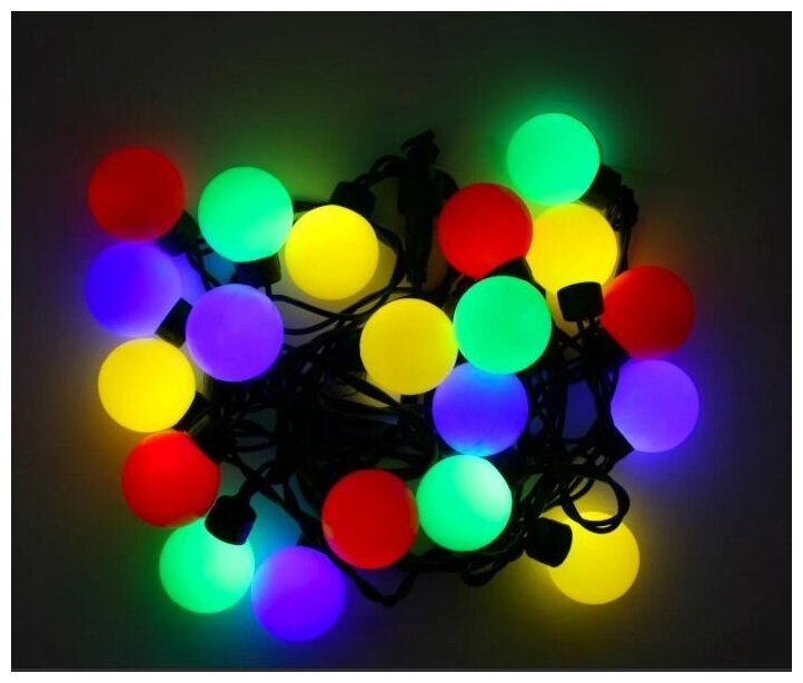 Светодиодная гирлянда Мультишарики 25 мм мигающие 70 разноцветных LED ламп 10 м, черный ПВХ, соединяемая, IP44, SNOWHOUSE OLDBL070-M-E