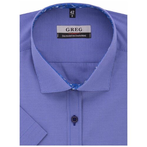 фото Рубашка мужская короткий рукав greg 224/109/02/kzs/p/1, полуприталенный силуэт / regular fit, цвет синий, рост 174-184, размер ворота 38