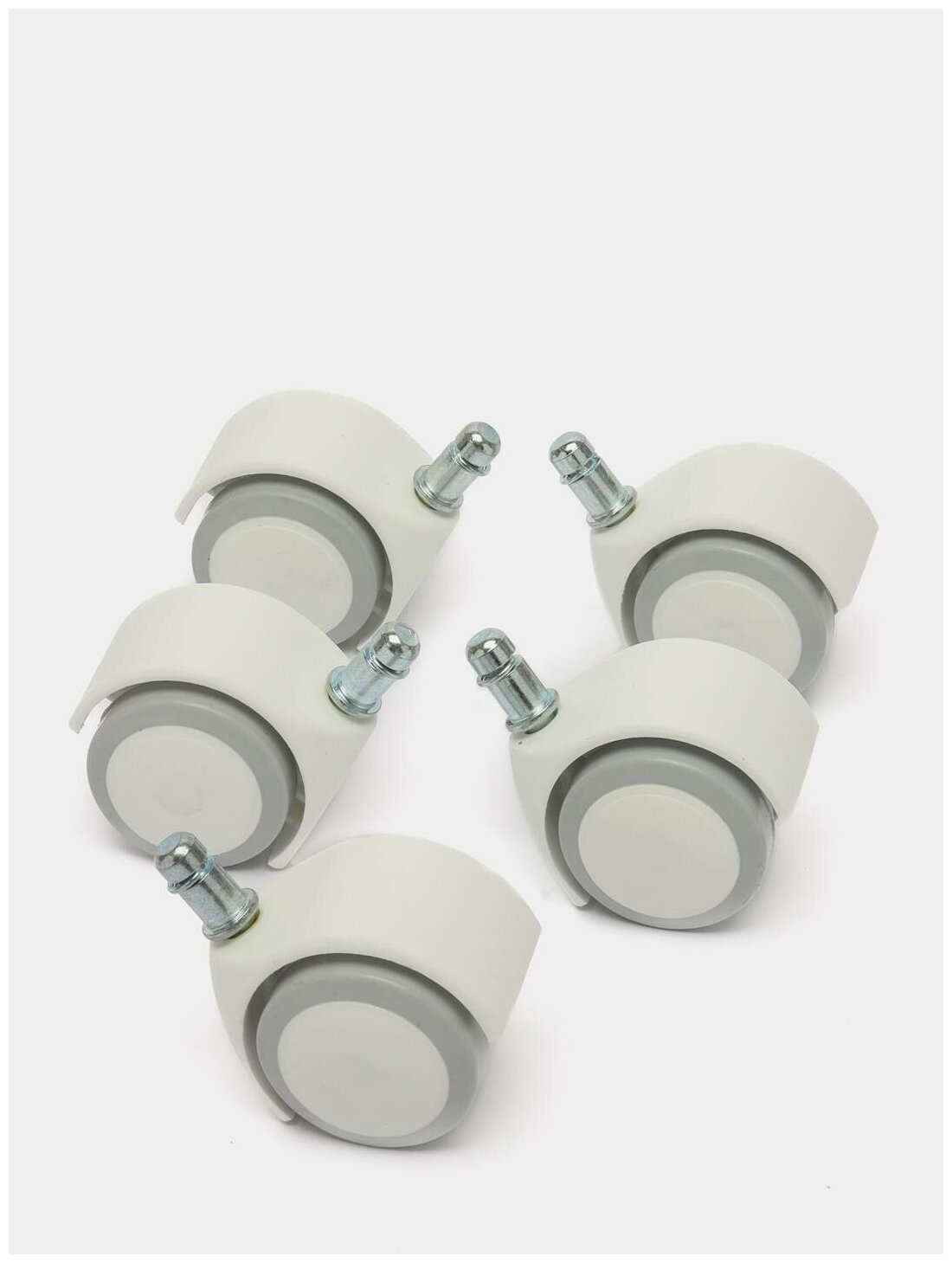 фото Колеса (ролики) мебельные для компьютерного кресла, комплект 5 шт, прорезиненные для паркета или ламината, шток d - 11 мм