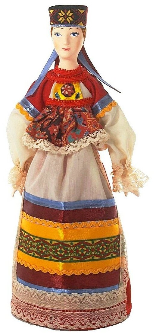 Кукла коллекционная фарфоровая Потешного промысла в русском традиционном девичьем костюме Тамбовской губернии