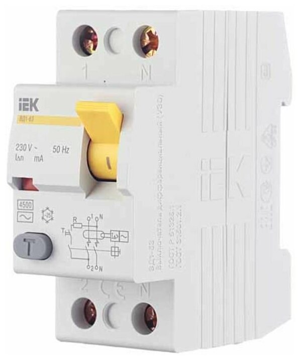 Выключатель дифференциального тока (УЗО) 2п 63А 100мА тип AC ВД1-63 GENERICA IEK MDV15-2-063-100 - фотография № 3