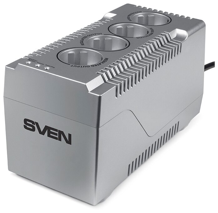 Stabilizer SVEN VR-F1000 (320W, Input 185V-285V, 4 CEE7 / 4 sockets (2 stabilized sockets, 2 power filter sockets), 230V out, plastic case, silver col