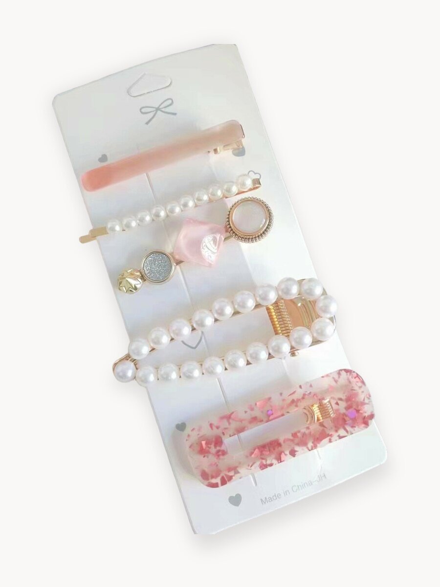 Набор заколок для волос "Нежный розовый", 5 штук, металл, пластик