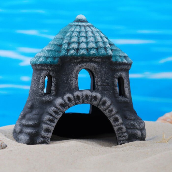 Декор для аквариума "Замок-шатёр", керамический, 13 x 9 x 13 см, бирюзовый 9870512