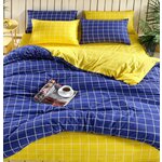 Комплект постельного белья CARWEN, Турция, хлопок 100%, евро, клетка, синий/желтый - изображение