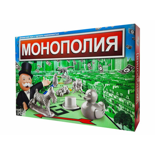 Игра настольная Монополия в наборе: игровое поле, жетоны, 60 карточек , 32 дома, 12 отелей, правила, картонная упаковка 34*27*5см