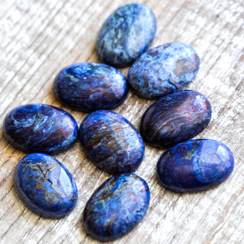 Кабошон натуральный камень яшма 2 шт, размер 25х18х7 мм, цвет синий/ для украшений / для рукоделия
