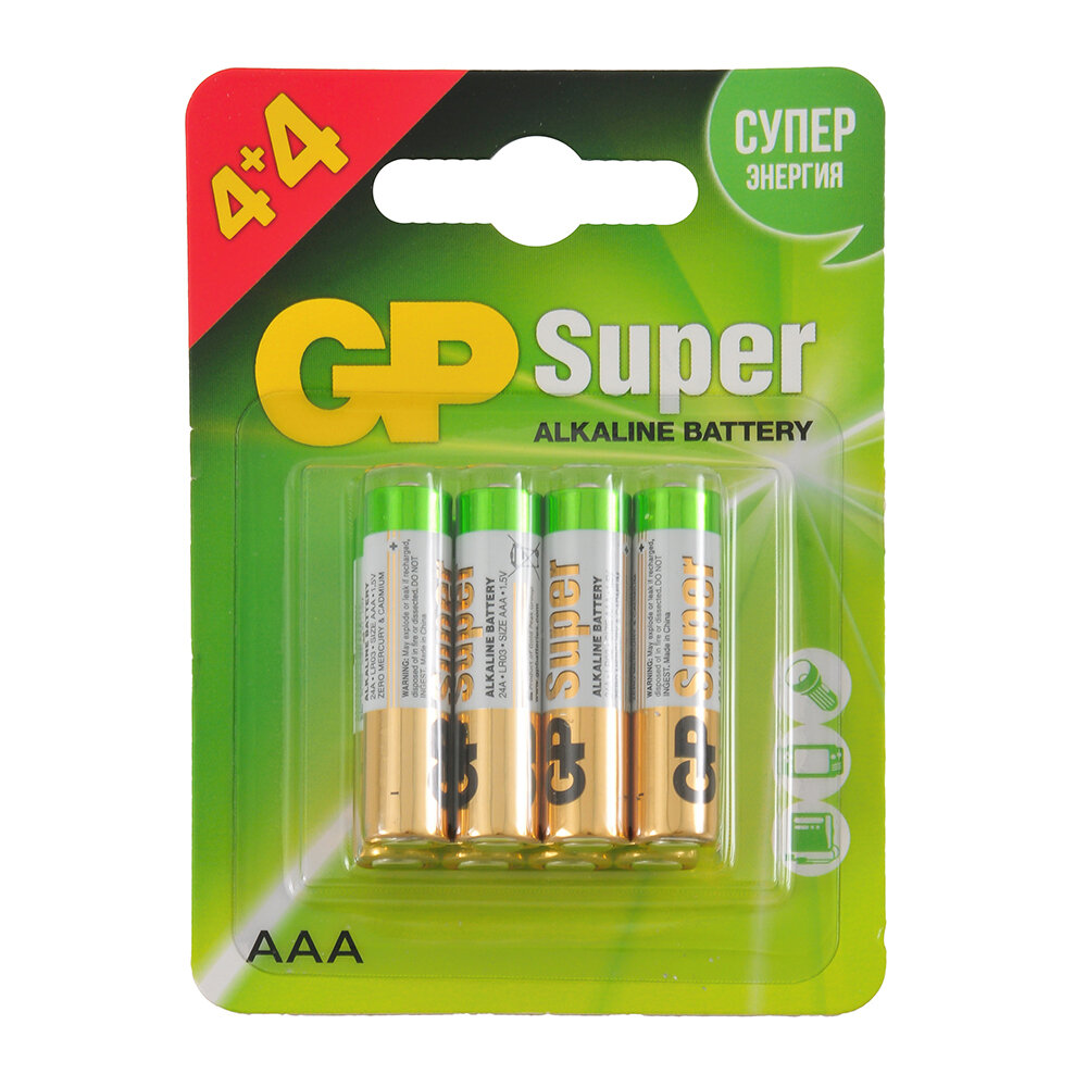 Батарейки GP ALKALINE SUPER ААA 4+4 шт GP 24A4/4-2CR8 96/960