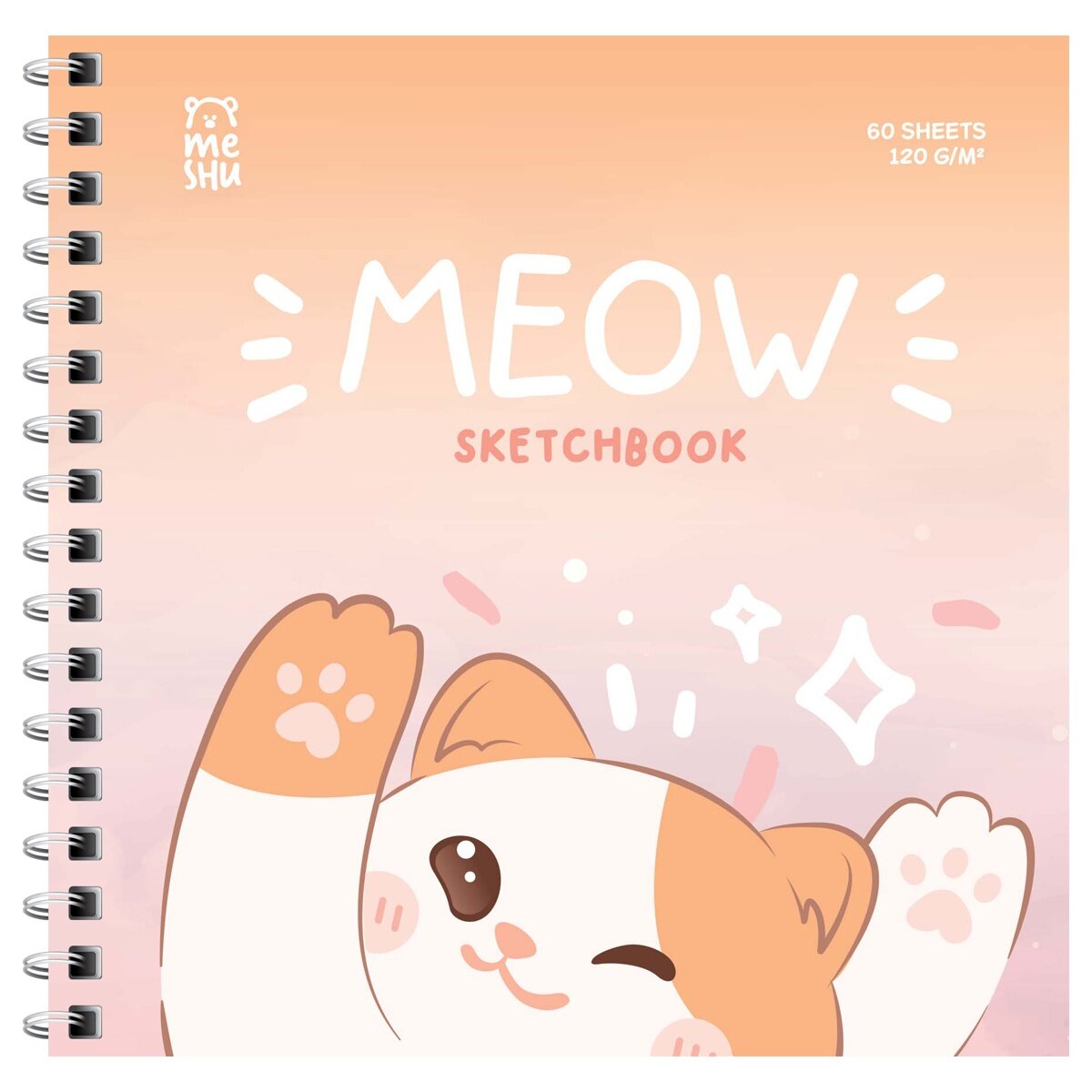 Скетчбук Meshu "Meow", 60 листов, 150х150 мм, на гребне, выборочный лак, soft-touch, 120 г/м2 (MS_53039)