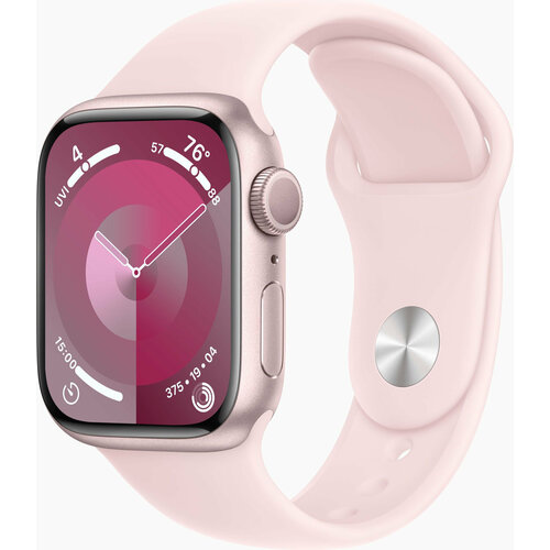 Смарт-часы Apple Watch Series 9 A2978 41мм OLED корп розовый Sport Band рем светло-розовый разм брасл130-180мм MR933ZPA 6216400₽