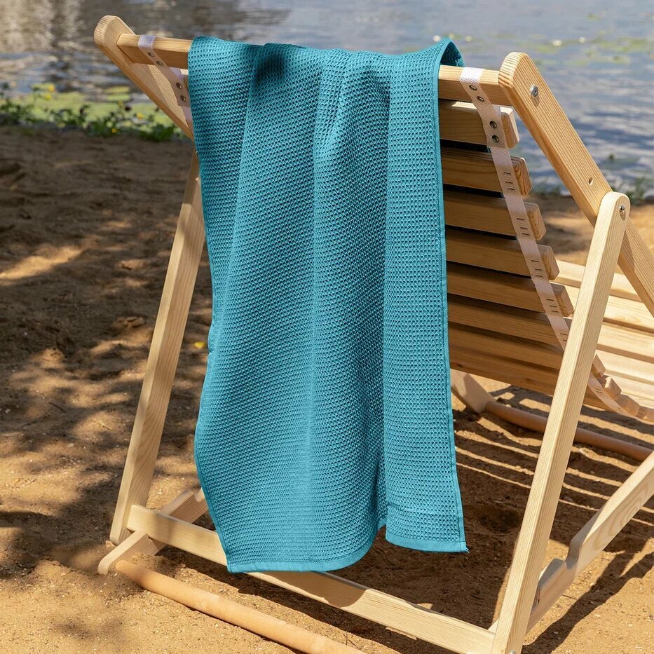Комплект вафельных полотенец "Унисон" (2 шт) (50х100+70х140) emerald / вафельное полотенце для бассейна /для пляжа / для бани
