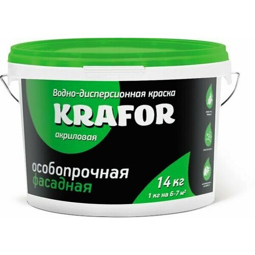 Водно-дисперсионные краски Krafor Краска водно-дисперсная фасадная Krafor особопрочная 3кг 26948