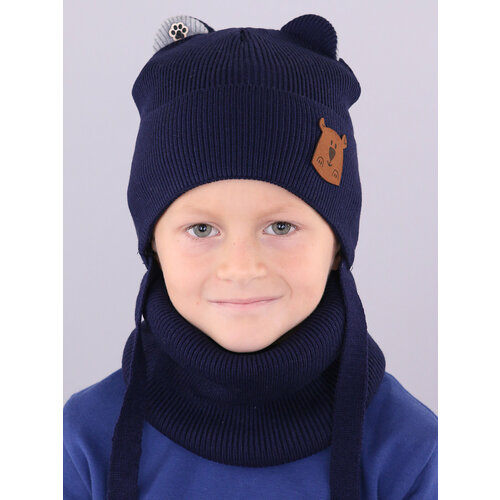 фото Шапка бини поляярик, размер 50-52, синий, черный