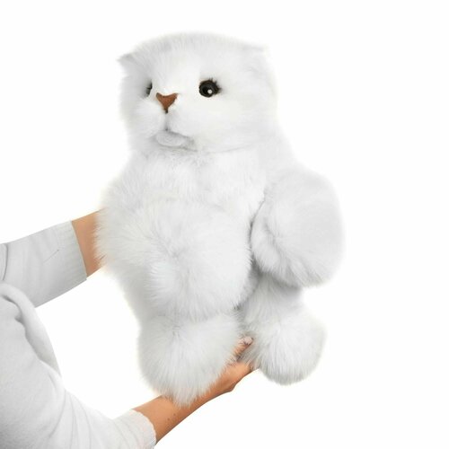 фото Огромная мягкая игрушка кот из натурального меха песца белый пушок holich toys