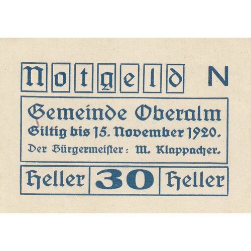 Австрия, Оберальм 30 геллеров 1914-1920 гг. (N) австрия оберальм 50 геллеров 1914 1920 гг 1 2