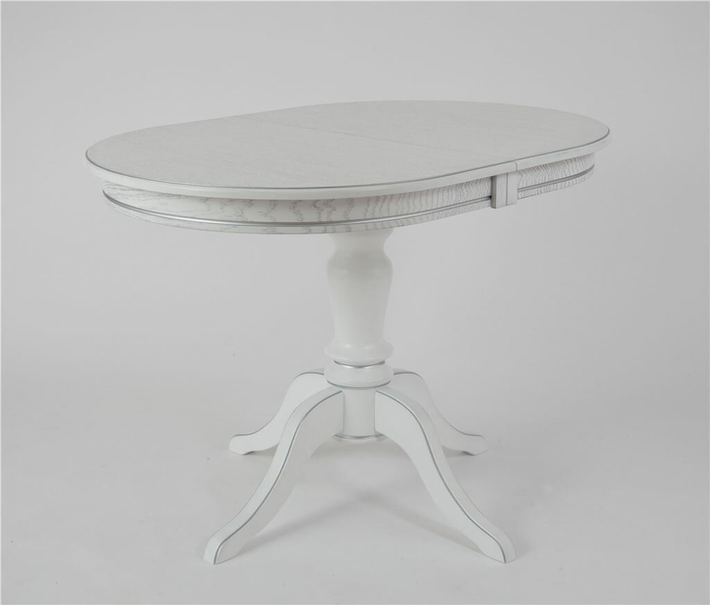 фото Стол обеденный овальный Капелла-2 110(150)х75х75 (цвет Белый / патина серебро/шпон дуб) Тип 2