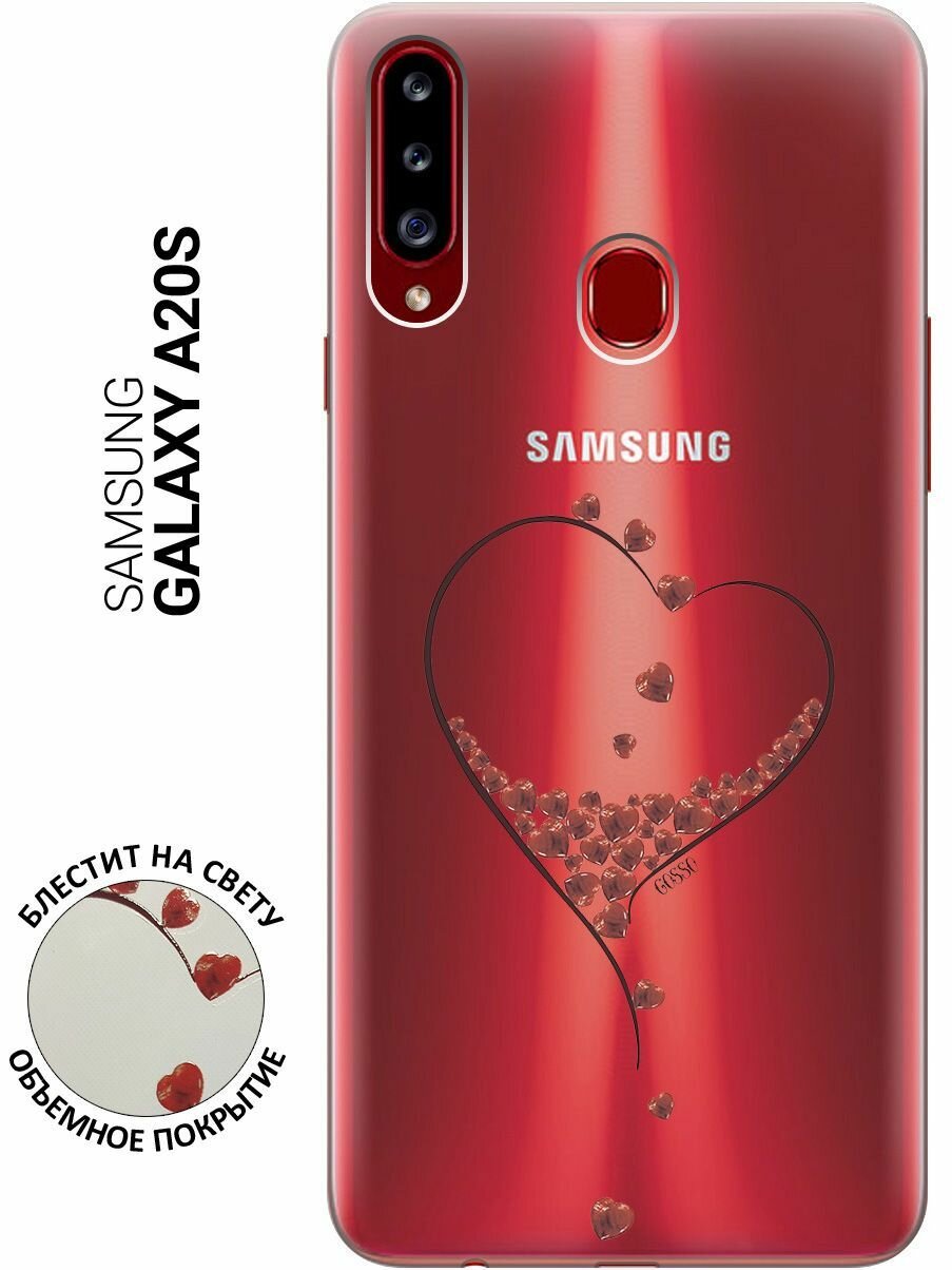 Ультратонкий силиконовый чехол-накладка Transparent для Samsung Galaxy A20s с 3D принтом "Little hearts"
