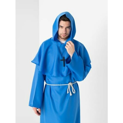 Мантия с капюшоном, карнавальный костюм священника средневекового монаха на Хеллоуин, синий M костюм монаха красный s