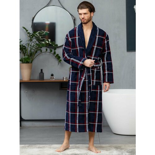 Халат LIDER TEKSTIL, длинный рукав, размер 2XL, бордовый, белый