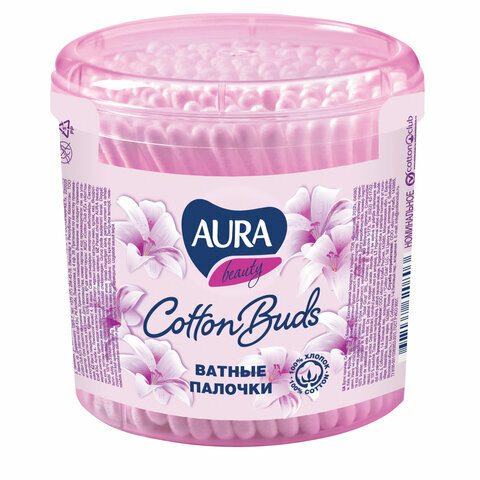 Ватные палочки комплект 200 шт, AURA, пластиковый стакан, 20803, 13144