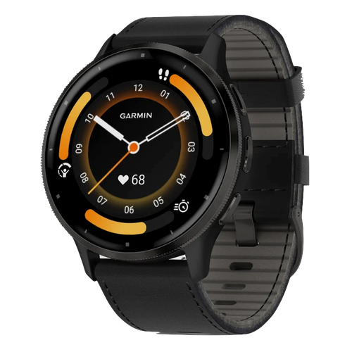 Умные часы Garmin Venu 3 Slate stainless steel bezel with black case and black leather band 010-02784-52 6842100₽
