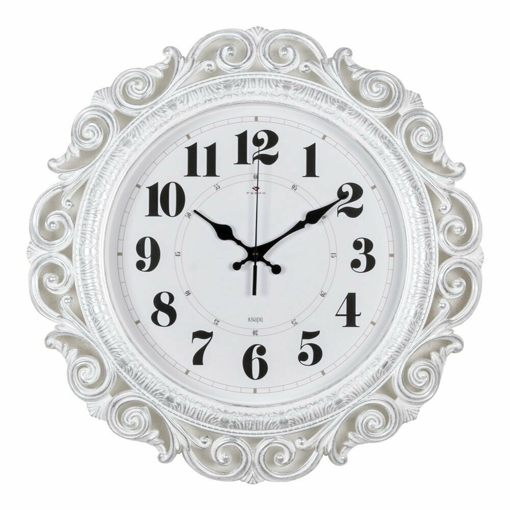 Часы настенные круг ажурный 405см корпус белый с серебром 