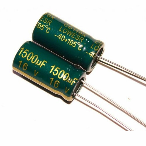 1500мкФ, 16В, 105°C, 20%, 10x20мм P:5мм, Конденсатор электролитический алюминиевый