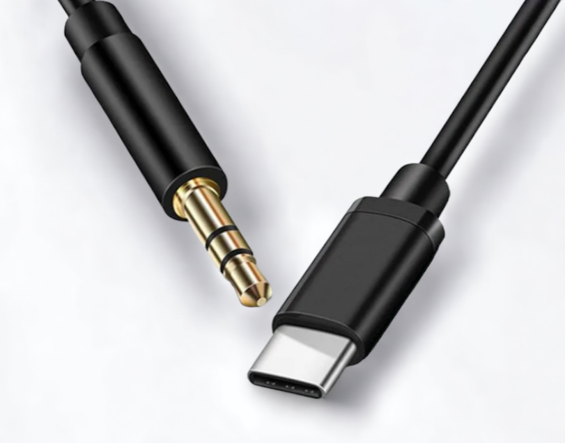 фото Кабель переходник с type-c на aux (jack 3.5 mm) / Провод для телефона android/15 iPhone/ Длина 1 м/ Черный