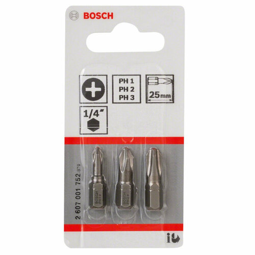 набор бит bosch 32шт ph pz t s hex th 25мм 063 Набор бит Bosch 3шт 25ММ PH/1/2/3 XH