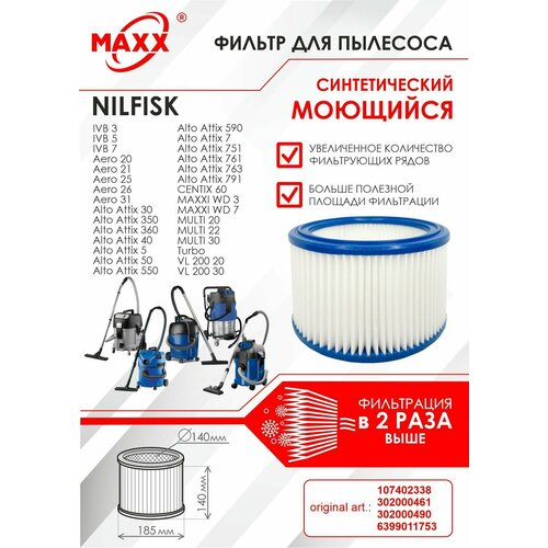 Фильтр синтетический, моющийся для пылесоса Nilfisk ATTIX 30 40 50 ATEX - TYPE 22 , AERO 21 26 31, ATTIX 3 5 7, IVB 3 SERIES, VL200