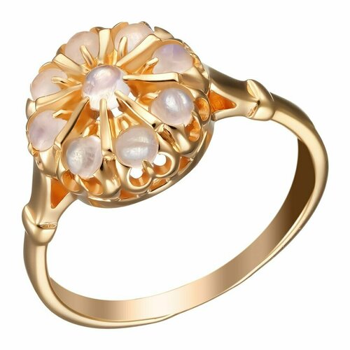 фото Кольцо uvi, серебро, 925 проба, золочение, лунный камень, размер 17.5, бесцветный, золотой