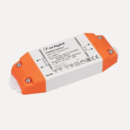 Изображение товара Блок питания ARV-SP-24030-PFC (24V, 1.25A, 30W) (Arlight, IP20 Пластик, 5 лет) 038816