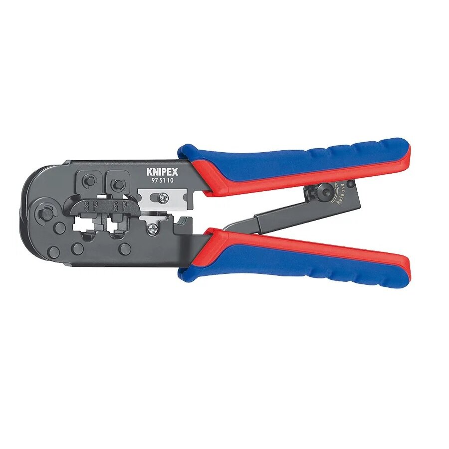 Пресс-клещи KNIPEX для штекеров типа RJ (Western) RJ 11/12, RJ 45 190 мм, чёрные, 2-компонентные рукоятки KN-975110