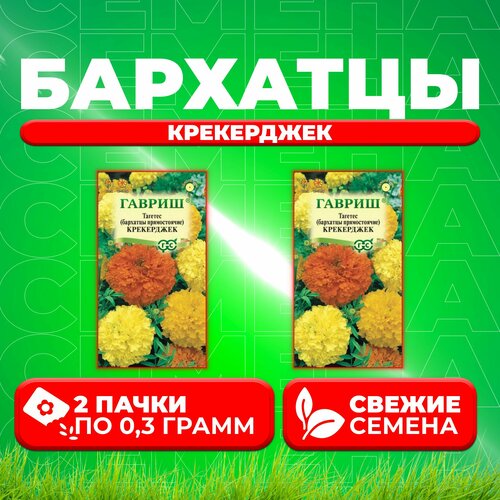 бархатцы прямостоячие крекерджек 0 5 гр Бархатцы прямостоячие (тагетес) Крекерджек, 0,3г, Гавриш, Цветочная коллекция (2 уп)