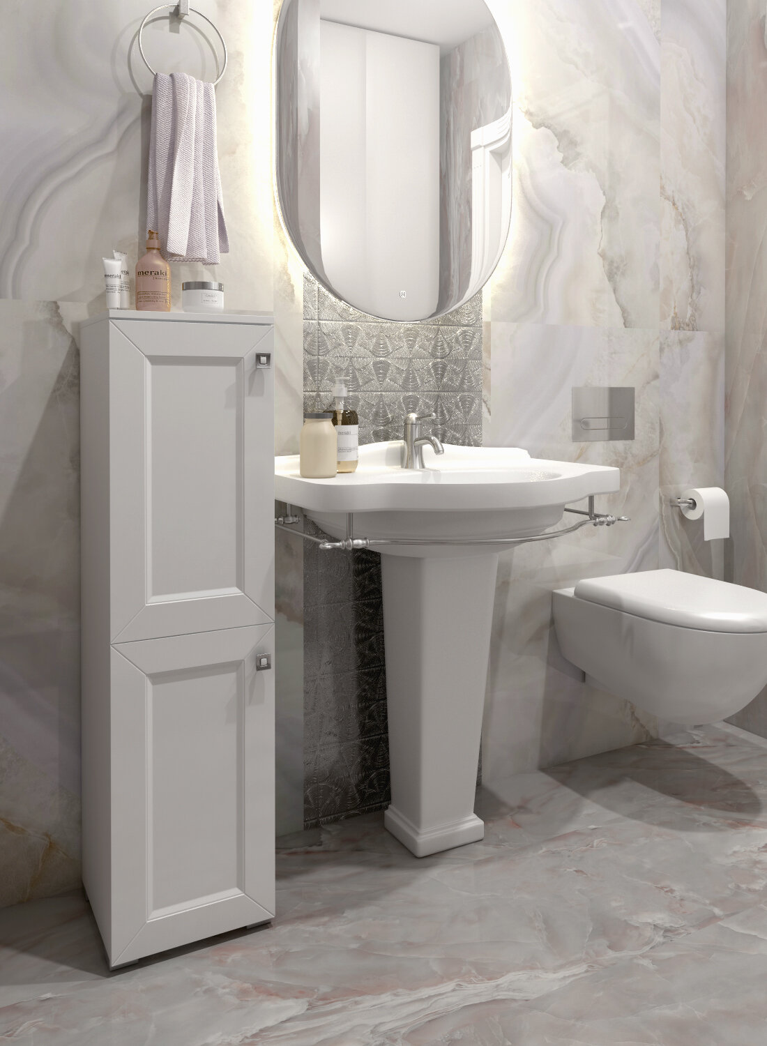 Шкаф для ванной комнаты, REGENT style, вштгранд 2дверь, белый, универсальный, 115*30*30