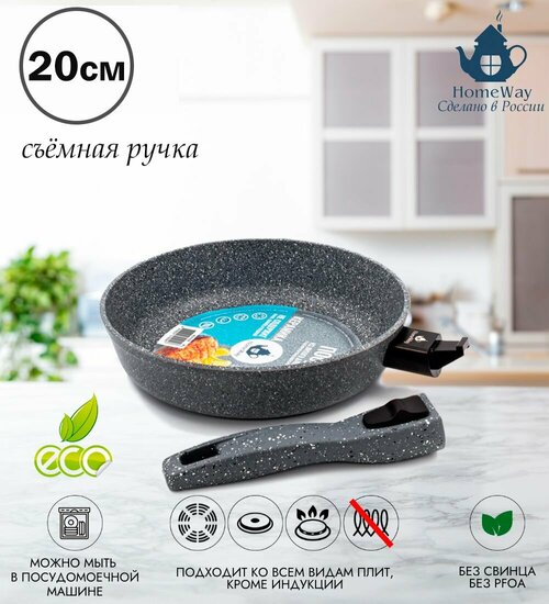 Сковорода со съемной ручкой 20см, ECO керамика, HomeWay