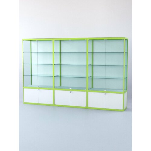 Витрина "прямоугольная" №2-3м-500-1 (задняя стенка - ДВП), Белый и Лайм 300 x 50 x 200 см белый