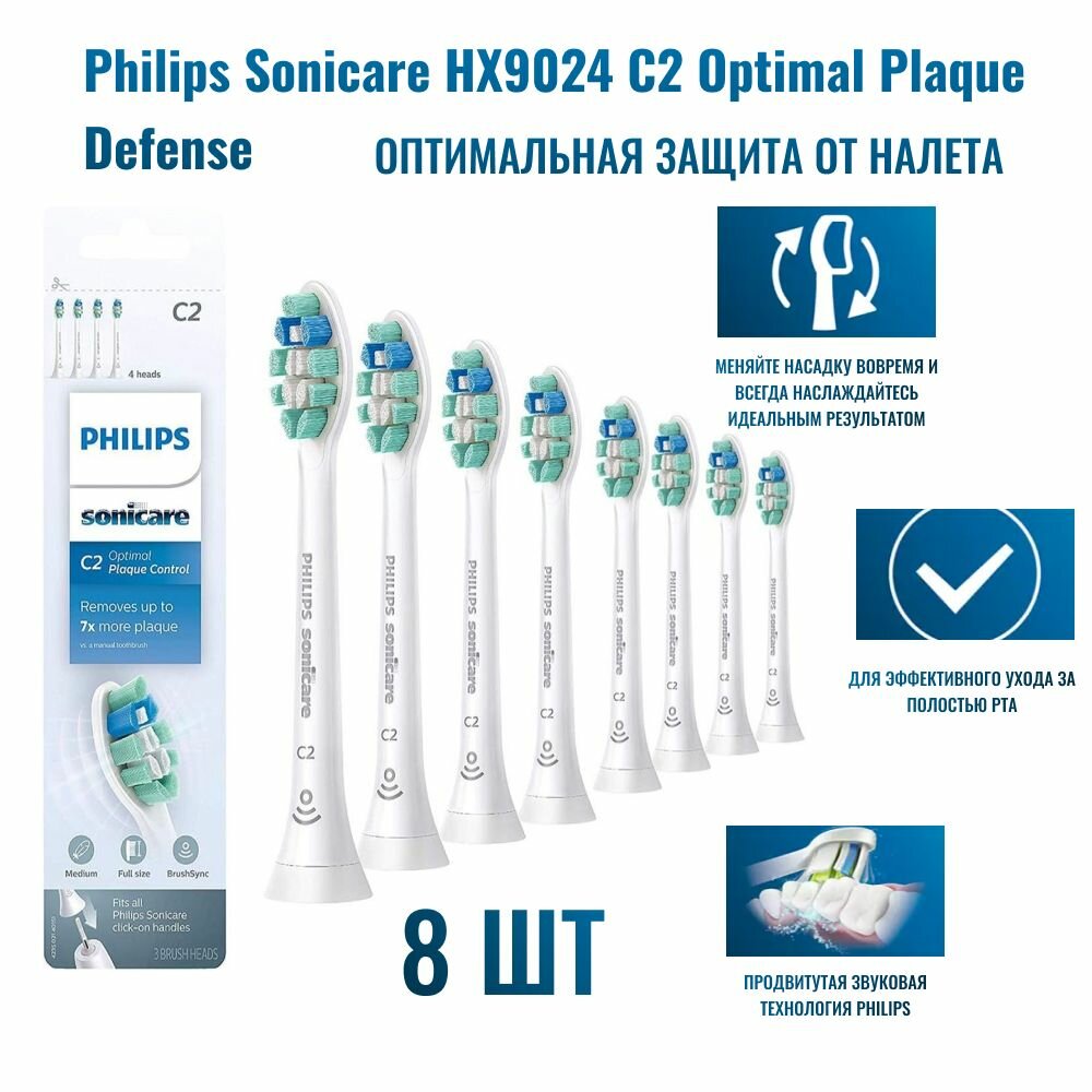 Philips Sonicare HX9024 C2 Optimal Plaque Defense, 8 шт Оптимальная защита от зубного налета
