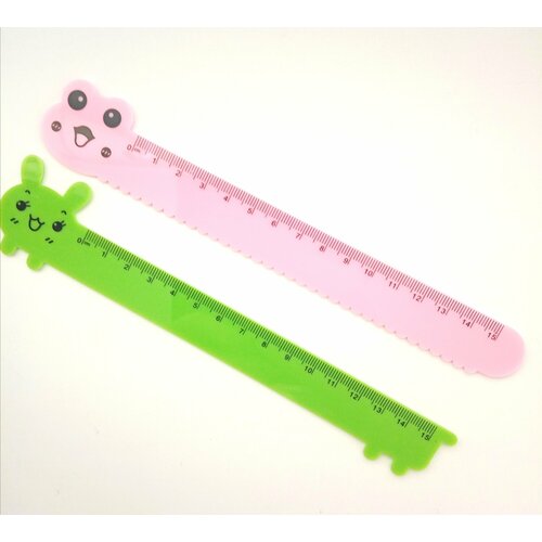 Линейка 15см Зверюшки длина 20 см пластик ассорти 2 шт розовый зеленый 250₽