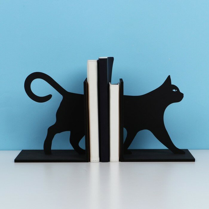 Подставка для книг и учебников Sima-land "Кот", черная, ХДФ
