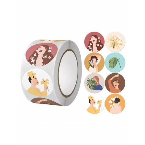 Наклейка бумага Девушки с цветами d 25 см 500 шт в рулоне 528₽
