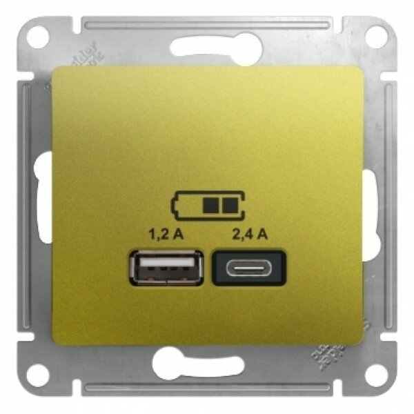 Розетка USB A+С 5В/2,4 А 2х5В/1,2А механизм Systeme Electric (Schneider Electric) Glossa, фисташковый - фото №2