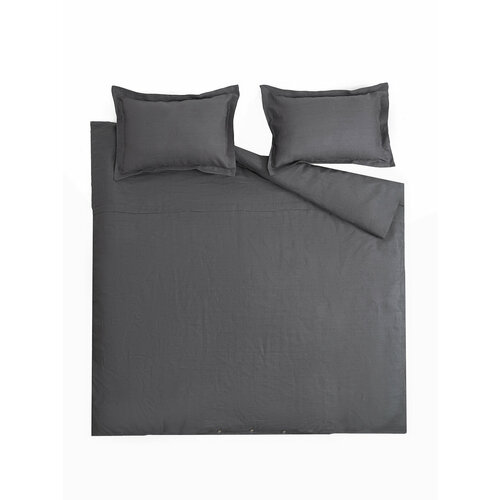 Постельное белье Rusby by IKEA 2-спальное, лен 100%, наволочки с ушками 50х70 см, Серый