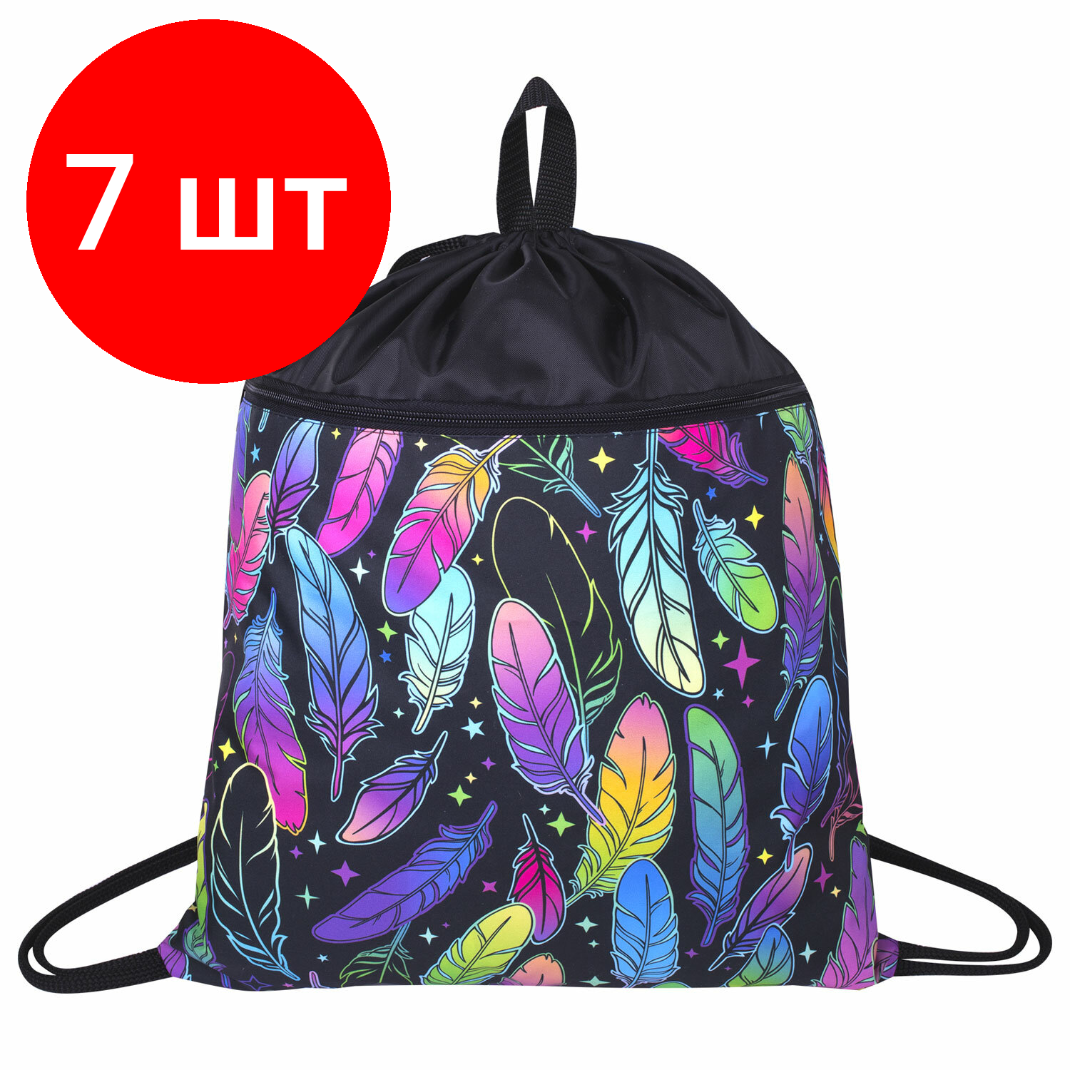 фото Комплект 2 шт, Мешок для обуви BRAUBERG с ручкой, карман на молнии, сетка, 51х41 см, "Feathers", 271057